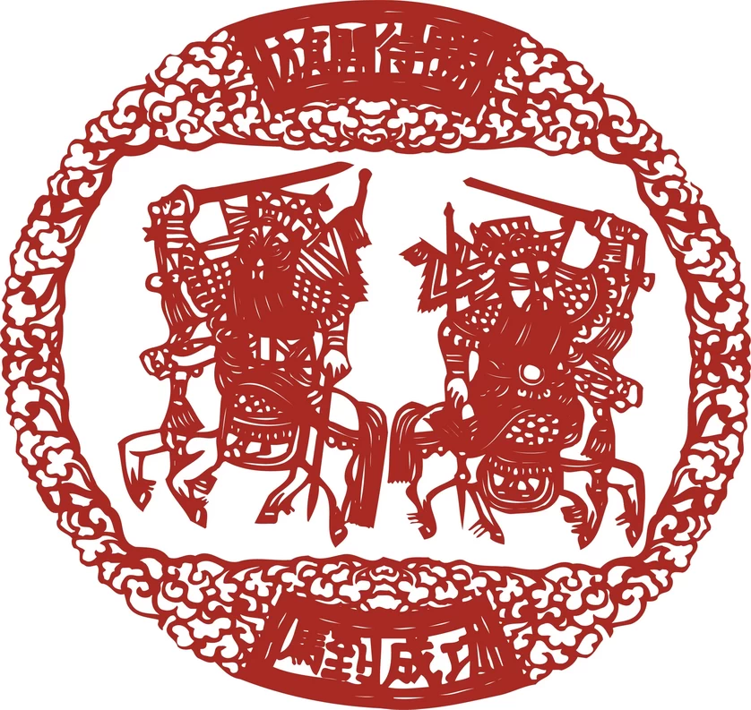 中国风中式传统喜庆民俗人物动物窗花剪纸插画边框AI矢量PNG素材（2）